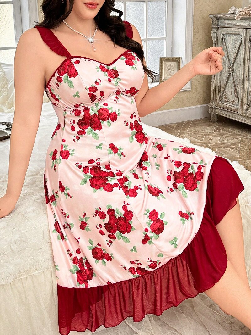 Cami Top Lace - Plus Size Women's Floral Print Lace