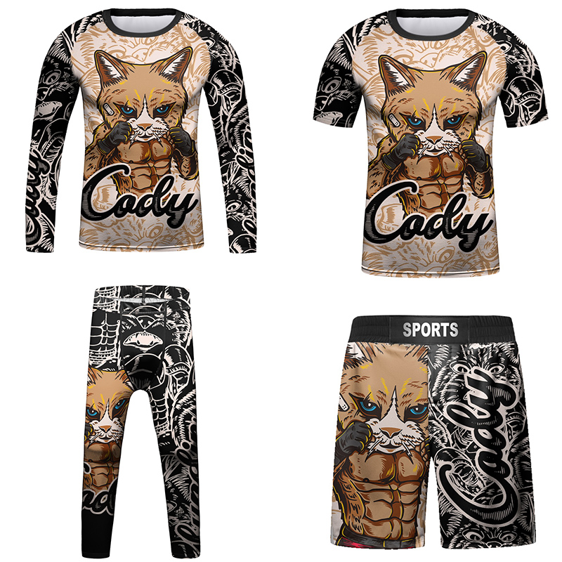Boyshort Underwear - Kids Bjj Rashguard Jiu T-shirt+Pant KickBoxing