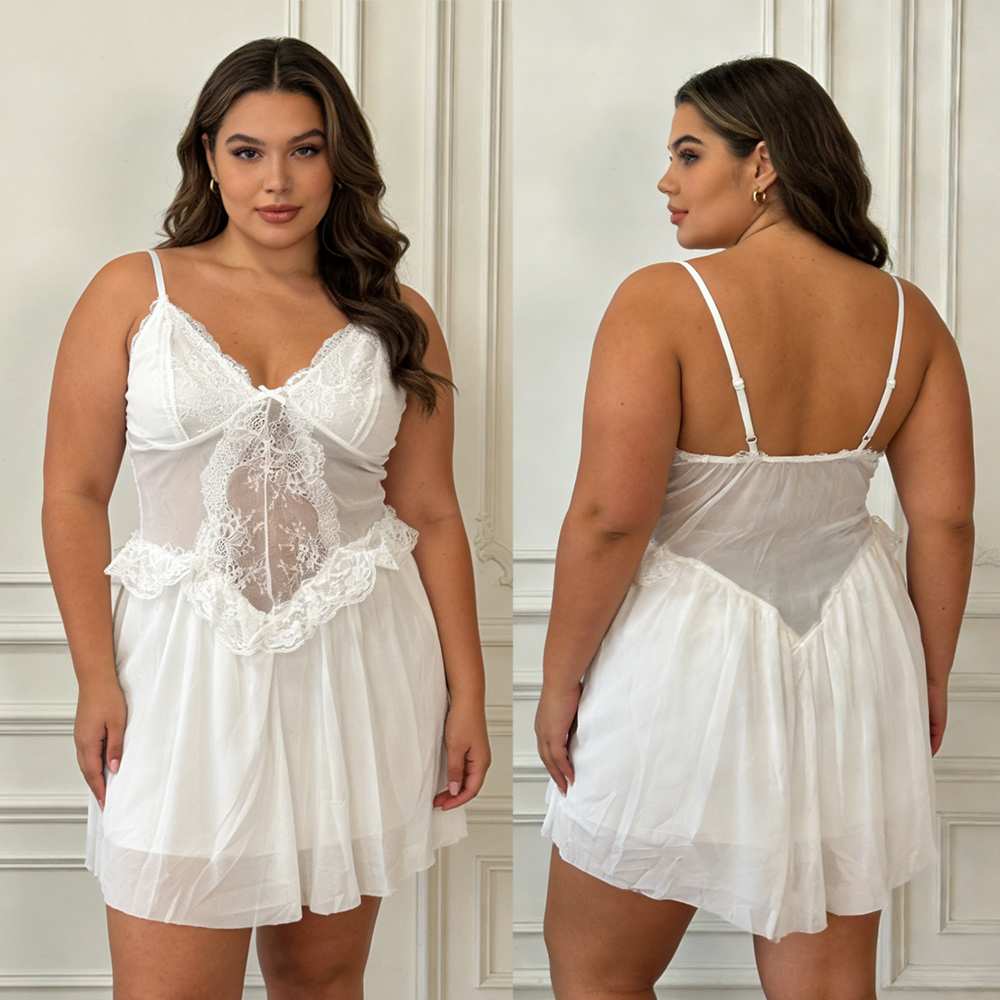 Sexy White Lace Floral Nightwe - Babydoll Chemise Night ulasan dan harga