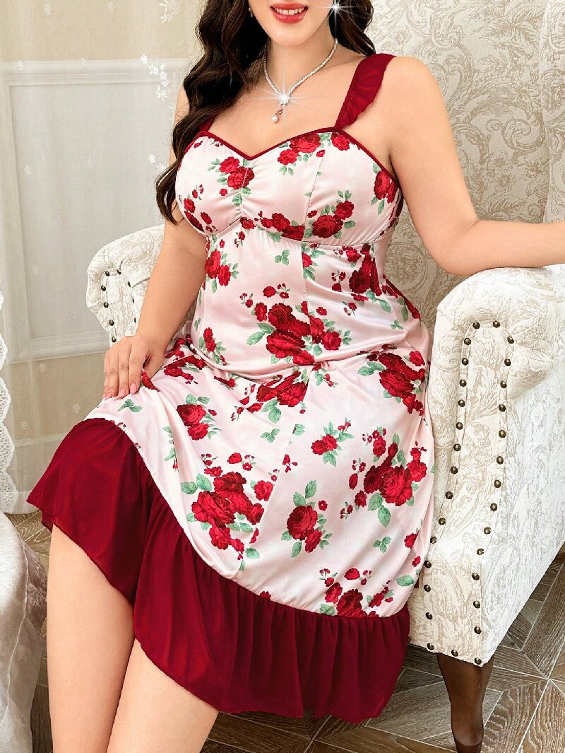 Plus Size Women's Floral Print - Cami Top Lace ulasan dan harga