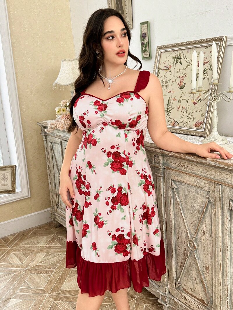 Plus Size Women's Floral Print - Cami Top Lace ulasan dan harga