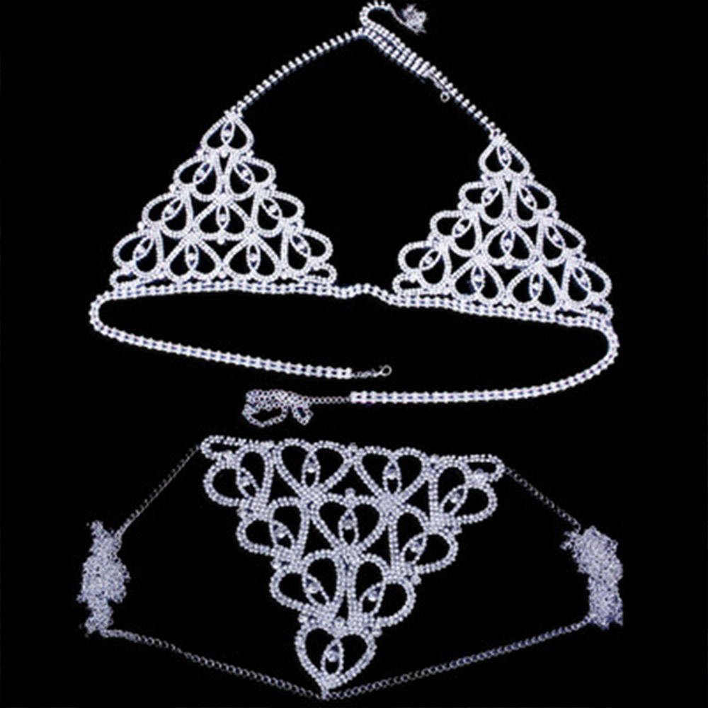 Fashion Rhinestone Heart Bra T - Thong Bikini Women ulasan dan harga
