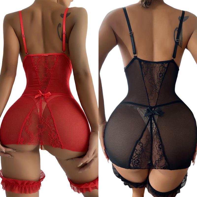 Transparent V-neck Strap Night - Babydoll Chemise Night ulasan dan harga